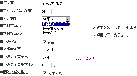 キャプチャ：メールアドレス項目設定